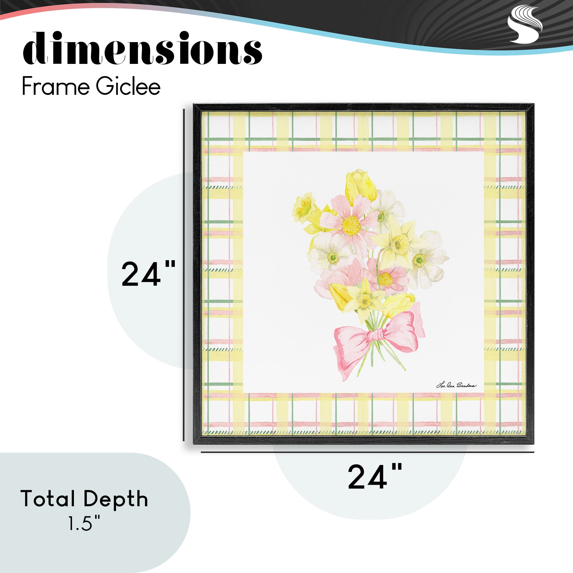 Spring Daffodils on Plaid Black Framed Giclee Art, design by Lee Ann Sanders