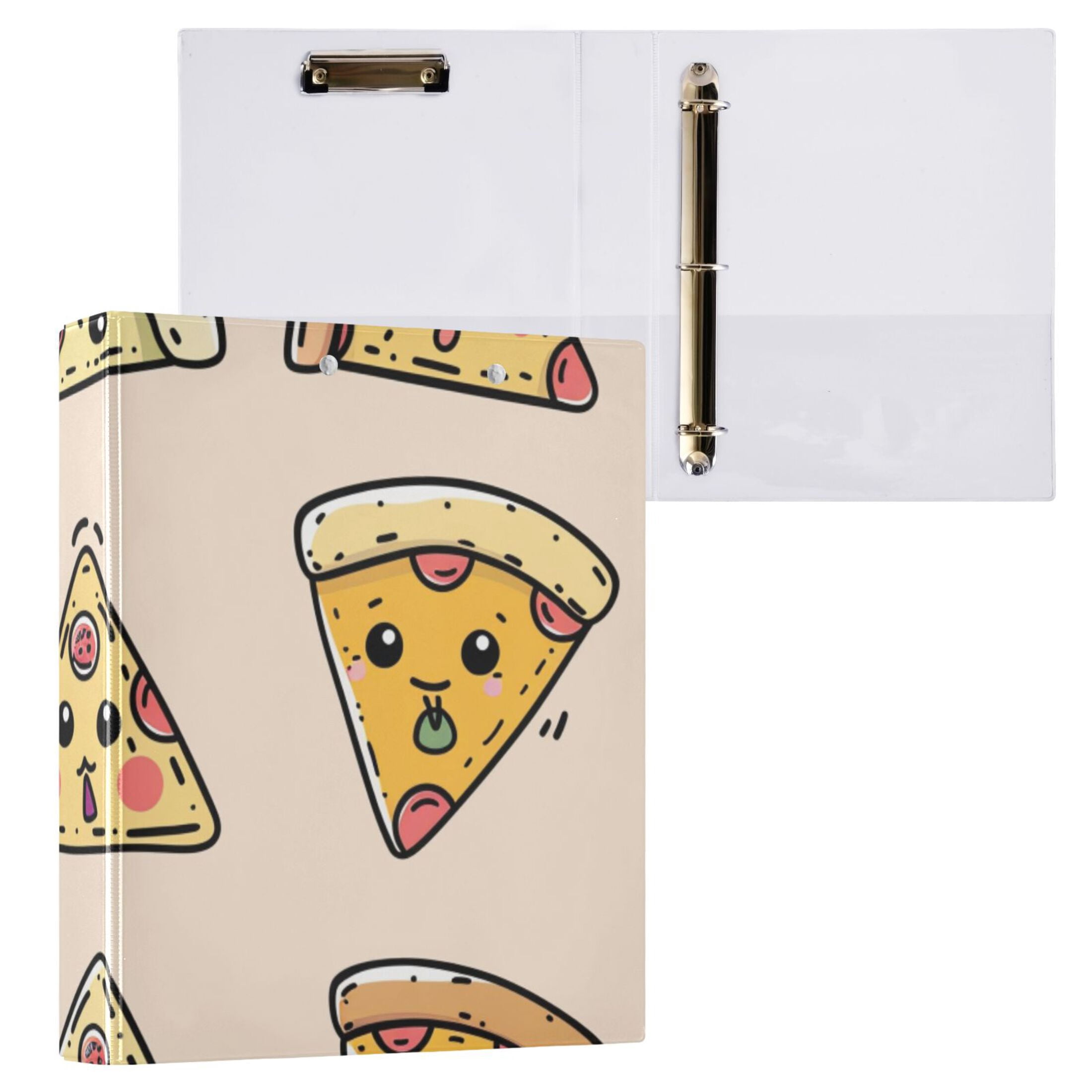 Cute Pizza 3 Ring Binders 1.5 inch Hardcover File Folders with Interior Pockets A4 Size Organizer for School Office Hospital