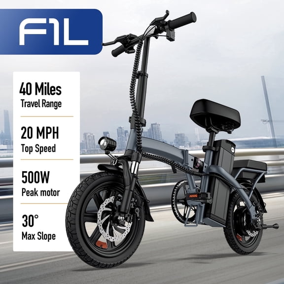 Electric Bike for Adults, 14" Folding Electric Bike, 500W Peak Motor, 48V 375Wh Removable Battery, 40 Miles Max Range, Mini Ebikes for Adults and Teens UL2849