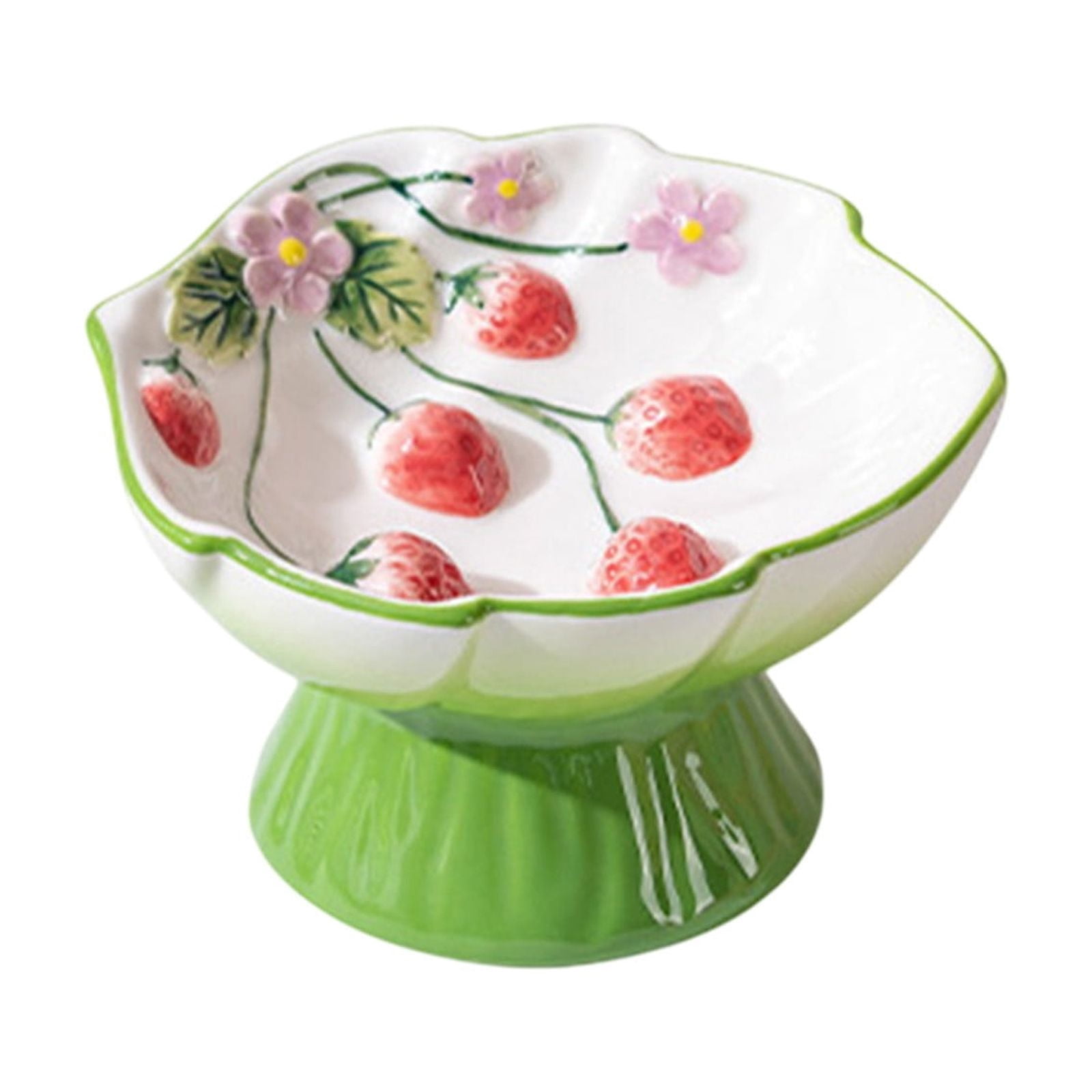 Tarmeek Pet Slow Feeder Bowl Ceramic Strawberry Design Elevated Anti-Choke Anti-Tip Cat Dog Bowl for Neck Health Green