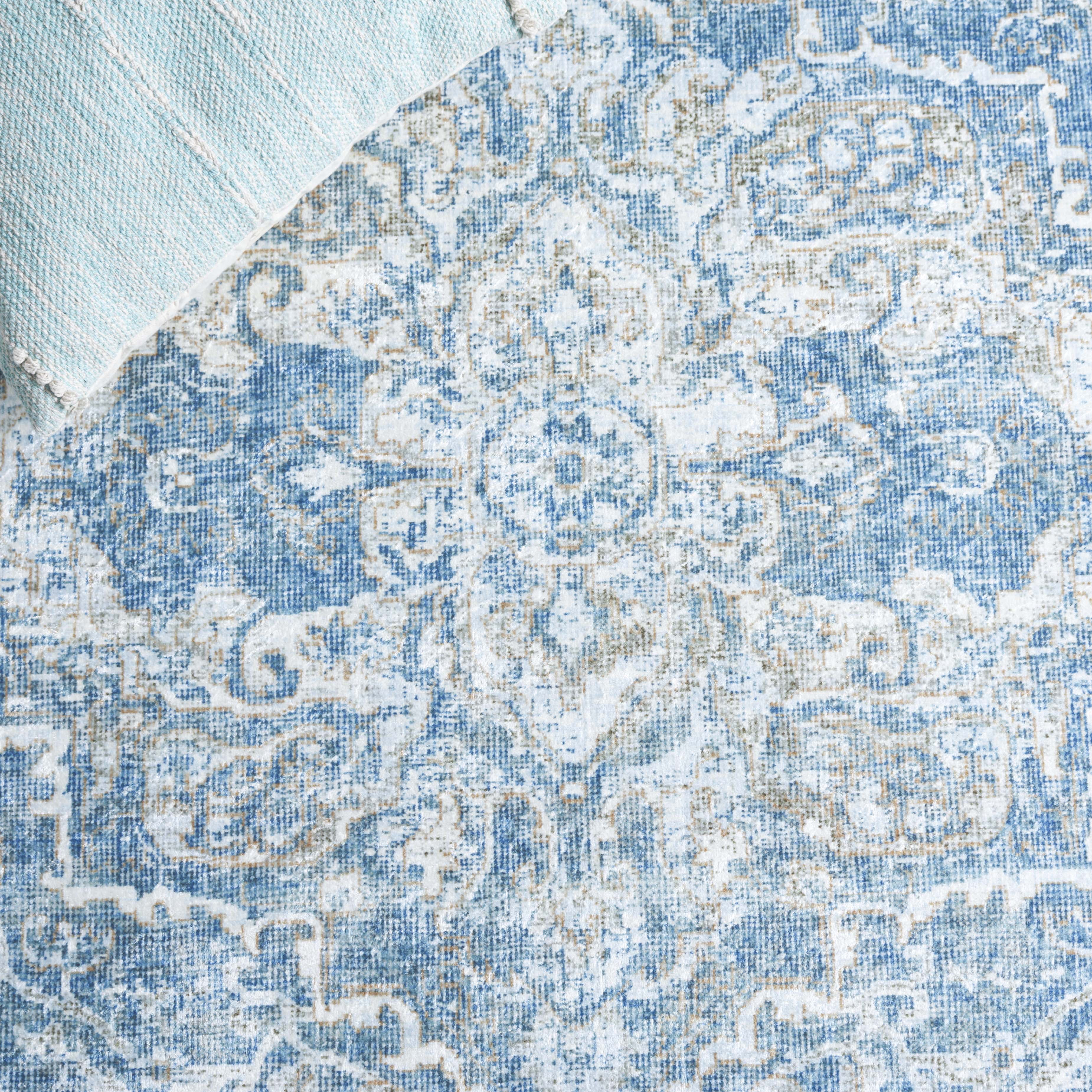 SAFAVIEH Orlando Jilliean Medallion Machine Washable Area Rug, Blue/Gold, 8' x 10'