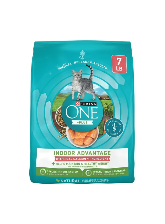 Purina ONE Natural Low Fat, Indoor Dry Weight Control High Protein Cat Food Plus Indoor Advantage With Real Salmon, 7 lb. Bag