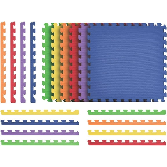 Norsk Duräflex Lite Puzzle Mats Interlocking EVA Foam Floor Tiles Solid Color, 6 Tiles - 24 Sq. Ft., 1/2" Thick, Rainbow Pack