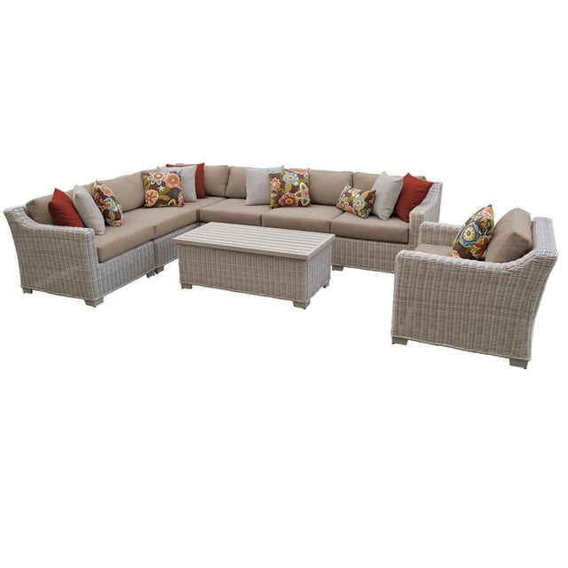 Ensemble de Meubles de Patio en Osier d'Extérieur 8 Pcs en Blé