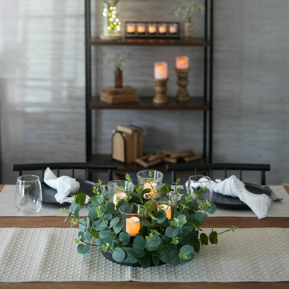 Mainstays Decorative Black Metal Tealight Votive Candleholder Centerpiece with Faux Florals, 8"