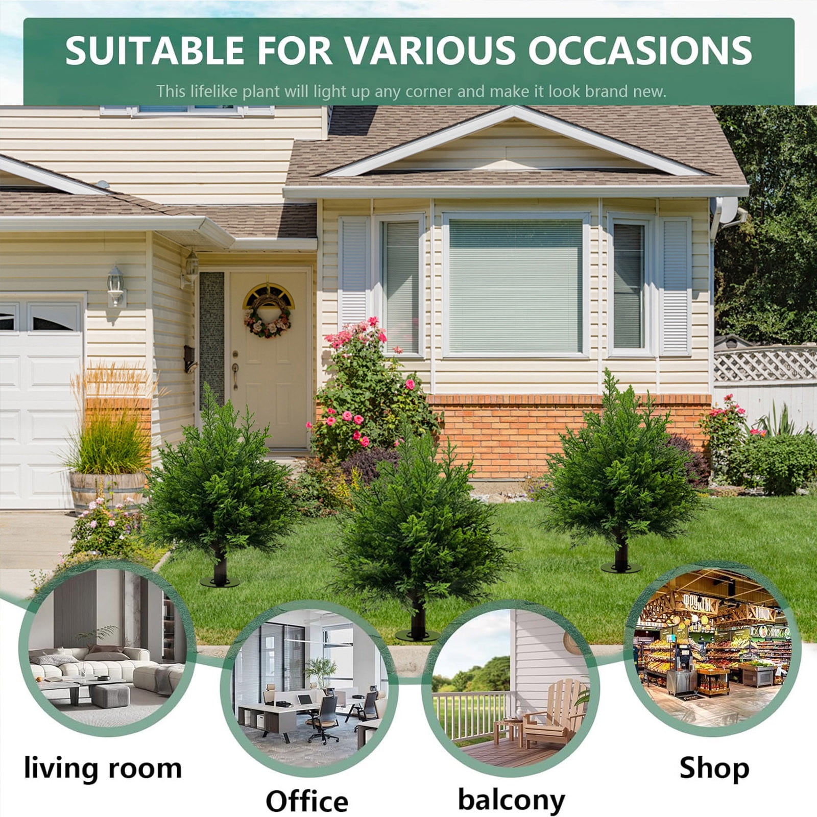 YOTQUSK Artificial Plants Outdoor, UV Resistance Fake Trees with Ground Spike,Evergreen Faux Plant Bush for Indoor Outdoor Front Porch Garden