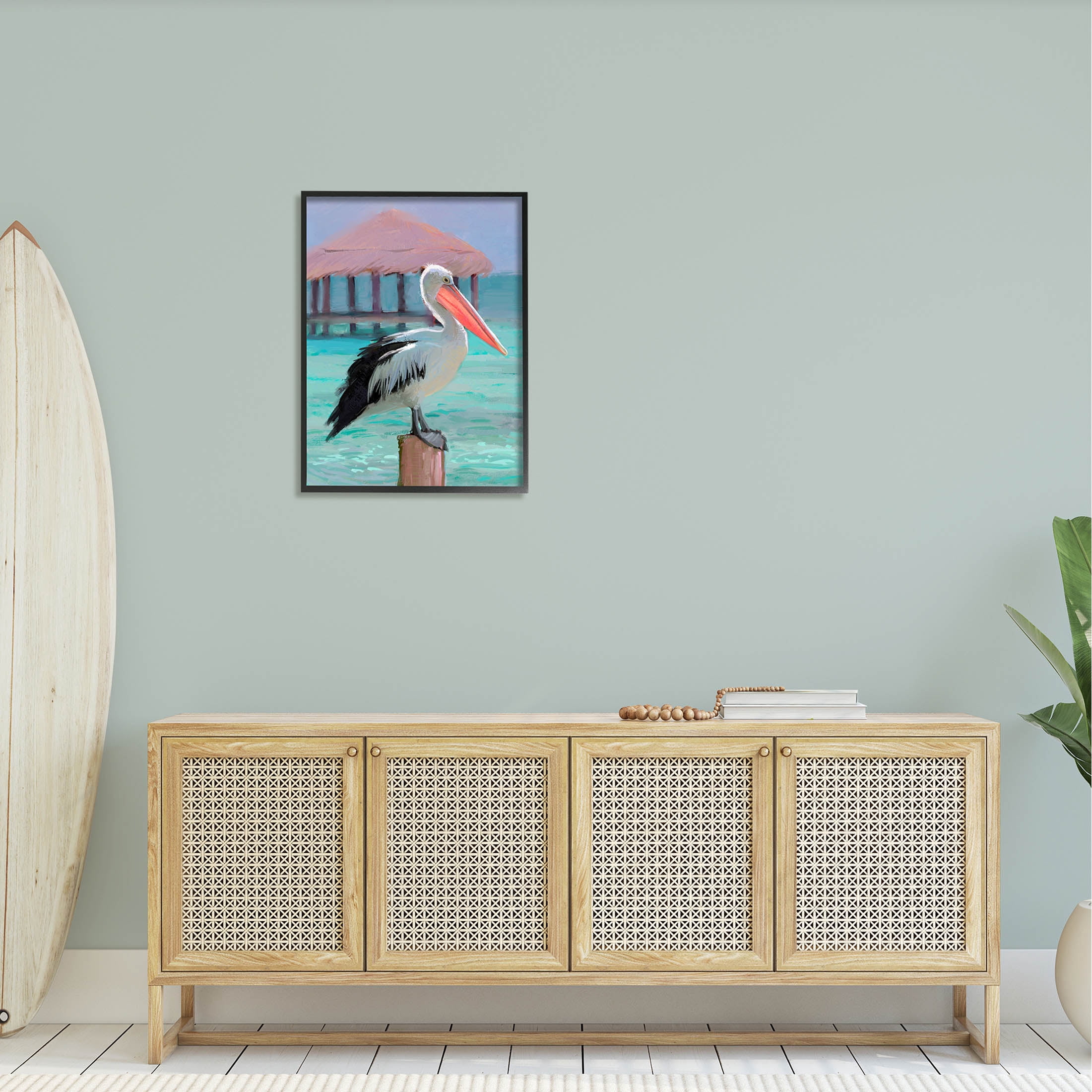 Stupell Industries Tropical Perched Pelican Painting Black Framed Art Print Wall Art, Design by Ziwei Li