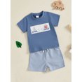 thumbnail image 5 of BemeyourBBs Toddler Baby Boy Summer Clothes Newborn Infant Baby Boys 2 Pieces Outfit Tree Duck Shark Short Sleeve T-shirts Striped Elastic Waist Pockets Shorts Set, 5 of 9