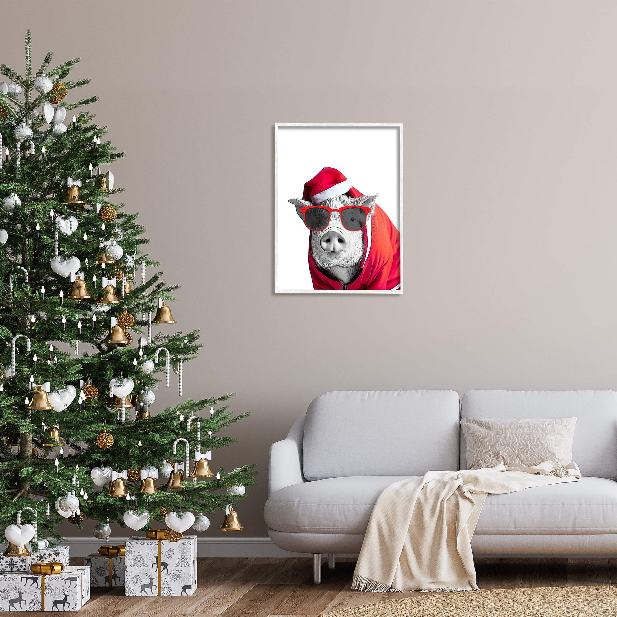 Stupell Industries Pig in Holiday Clothes Holiday Painting White Framed Art Print Wall Art, 24 x 30