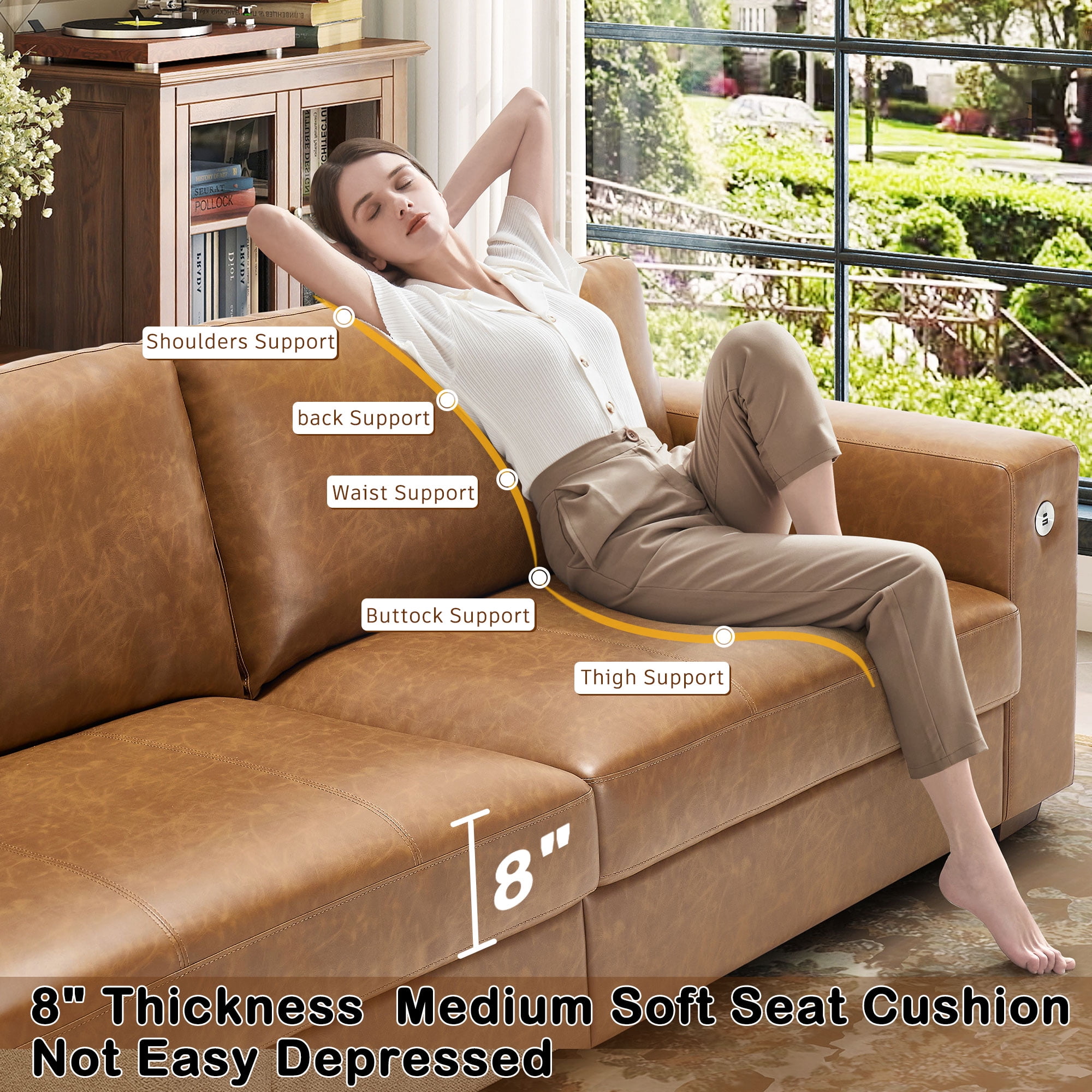 その他 CabCallawayACMEFurnitureDELMAR SOFA3P Bedluxury 89'' PU Leather Sofa for Living Room, Modern Deep Seat