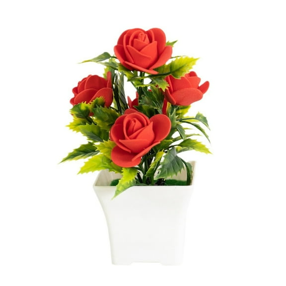 TACILIP Valentines Day Decor, Foam Rose Small Potted Flowers Imitation Flowers Home Decoration Office Desktop Miniature Bonsai Ornaments, Gifts for Her