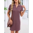 thumbnail image 5 of Women'S Solid Color Collared Loose Short-Sleeve T-Shirt Dress Brick Red S, 5 of 10