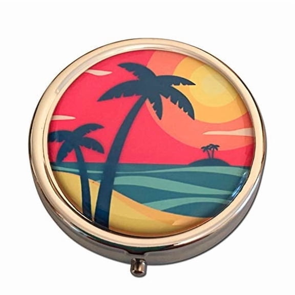 Tropical Small Daily Medication Pill Box Pocket Purse Travel Organizer Case