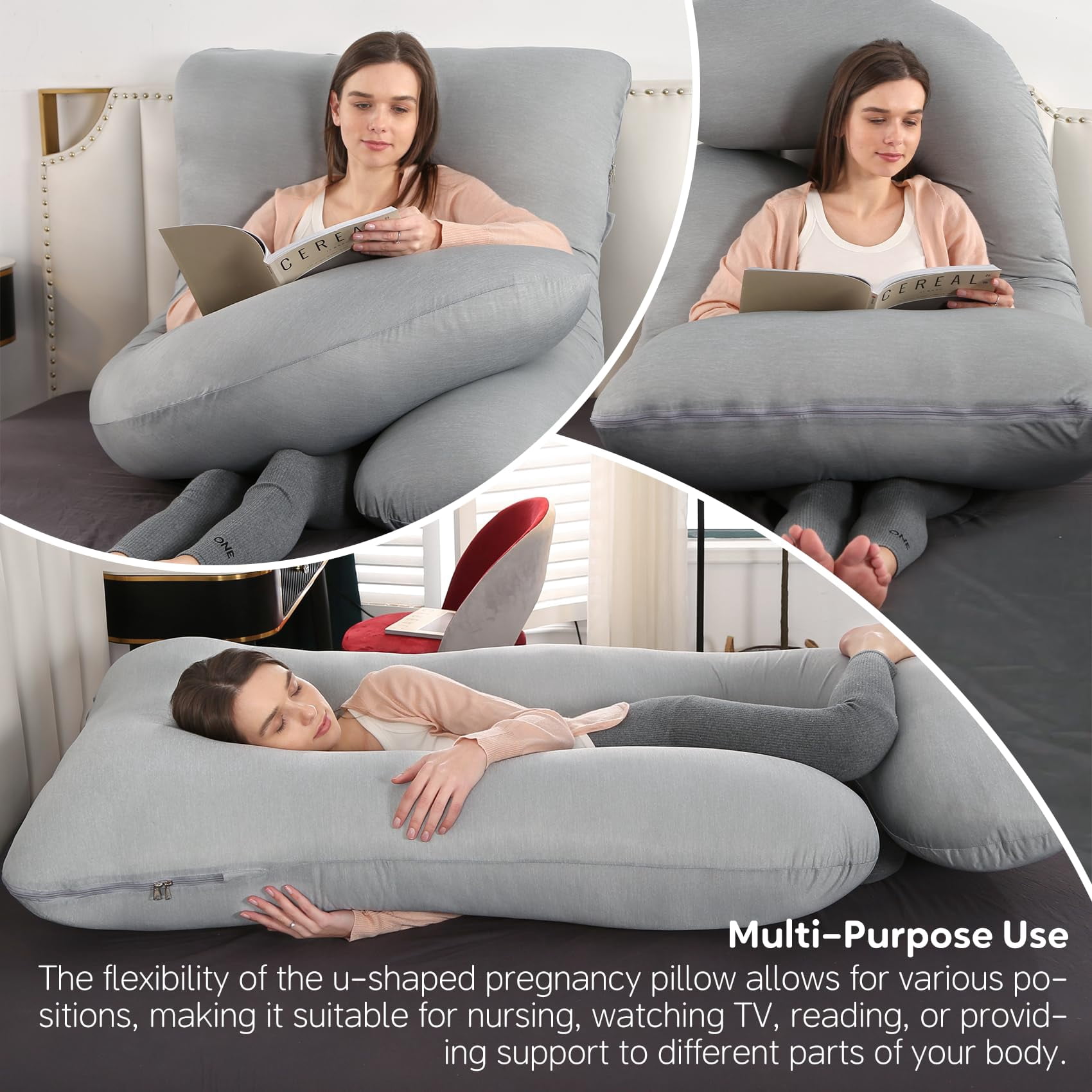U-shaped Pillow For Sleeping  Full Body Support & Belly -65 Inch Maternity With Machine Washable Cover |