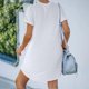 thumbnail image 4 of Puntoco Moda Mujer Verano Casual Deportes Mangas Enrolladas Color Sólido Doble Bolsillo Vestido De Manga Corta Camiseta Falda Manga Corta Vestido De Cuello Redondo Blanco L, 4 of 7