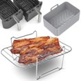thumbnail image 2 of 2pcs Air Fryer Silicone Pot with Rack Reusable Silicone Air Fryer Basket Square Stainless Steel Rack Accessories Set For Cooking Steaming Compatible Most Dual-Basket Air Fryer Oven, 2 of 11