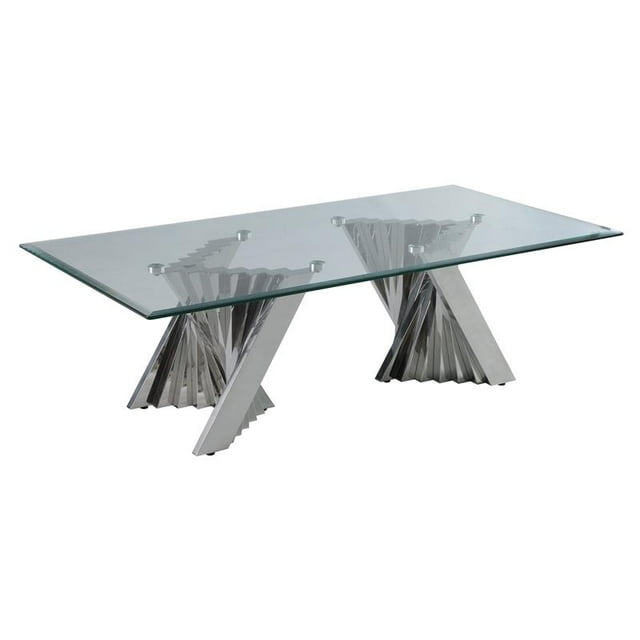 Geometric Clear Glass Coffee Table with Silver Stainless Steel