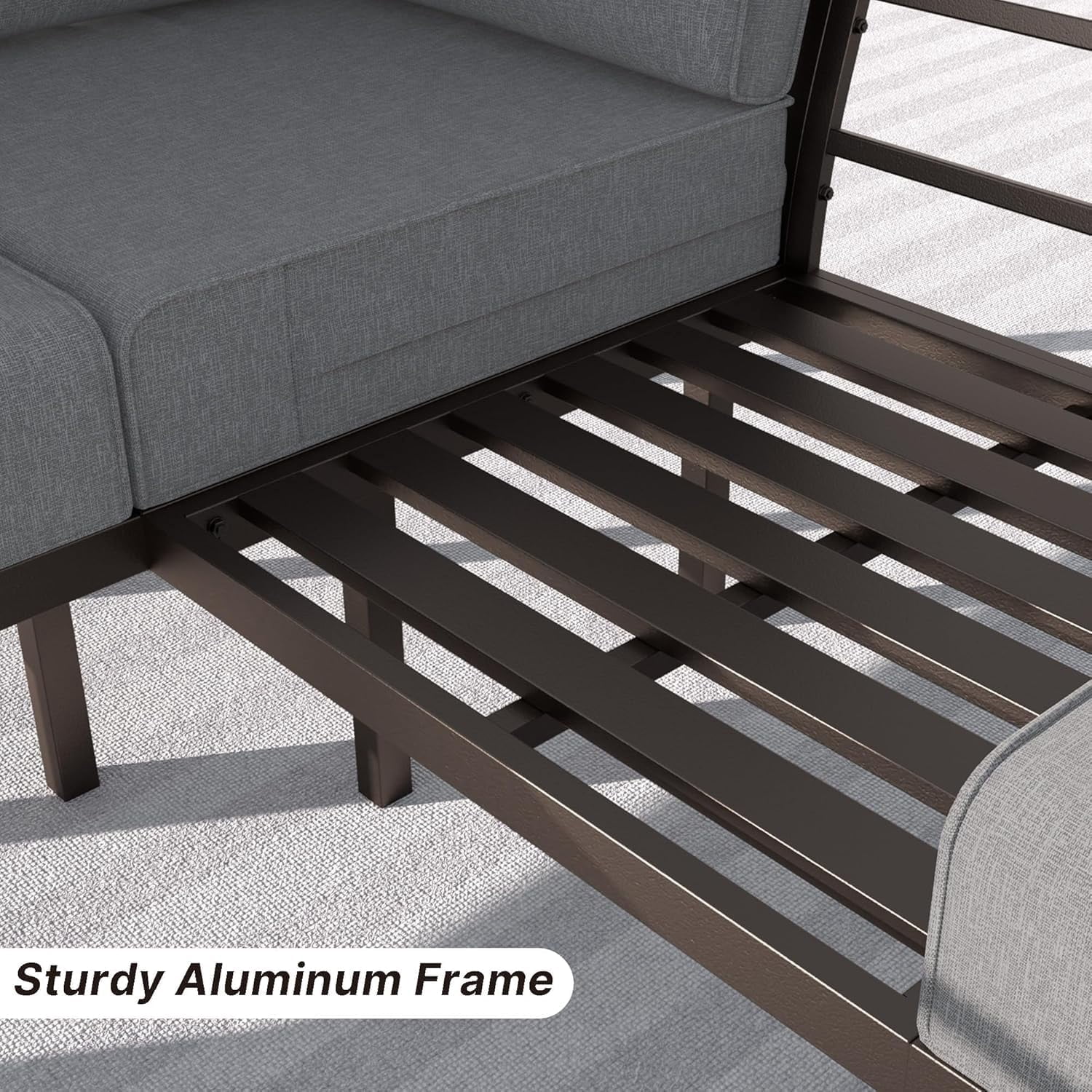 Gotland 5 Piece Aluminum Patio Furniture Set,Modern Metal Outdoor Patio Furniture w/5.1'' Thick Cushion and Rectangular Coffee Table,Patio Conversation Sets for Porch,Deck,Gray
