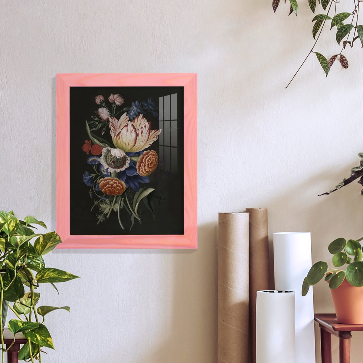 Dramatic Bouquet II -Framed Print w/glass-Sunset Pink