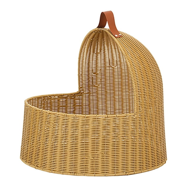 S SERENABLE Lit Imitation Rotin pour Chat Maison Décorative pour Animaux de Compagnie Cachette pour Petits Chiens Petits Animaux Chaton Reposant Jaune