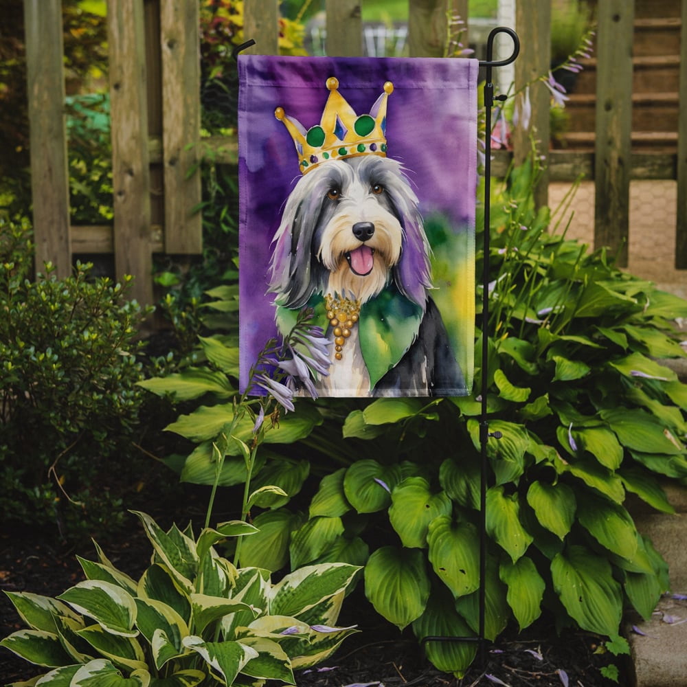 Bearded Collie King of Mardi Gras Garden Flag 11.25 in x 15.5 in