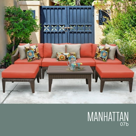 Manhattan 7 Piece Outdoor Wicker Patio Furniture Set 07b Color Manhattan 7 Piece Outdoor Wicker Patio Furniture Set 07b Color Tangerine