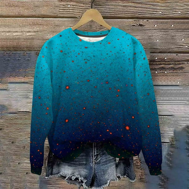 Heisall Womens Sweatshirts Gradient Print Round Neck Casual Sporty Long Sleeve Lightweight 2025 New Fashion Trendy Tops