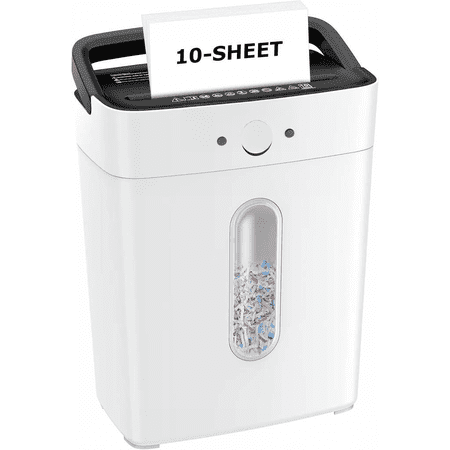 10-Sheet Cross Cut Paper Shredder P-4 Security, Portable Handle, 4 Gallon Bin, Shreds Paper and Credit Cards, White