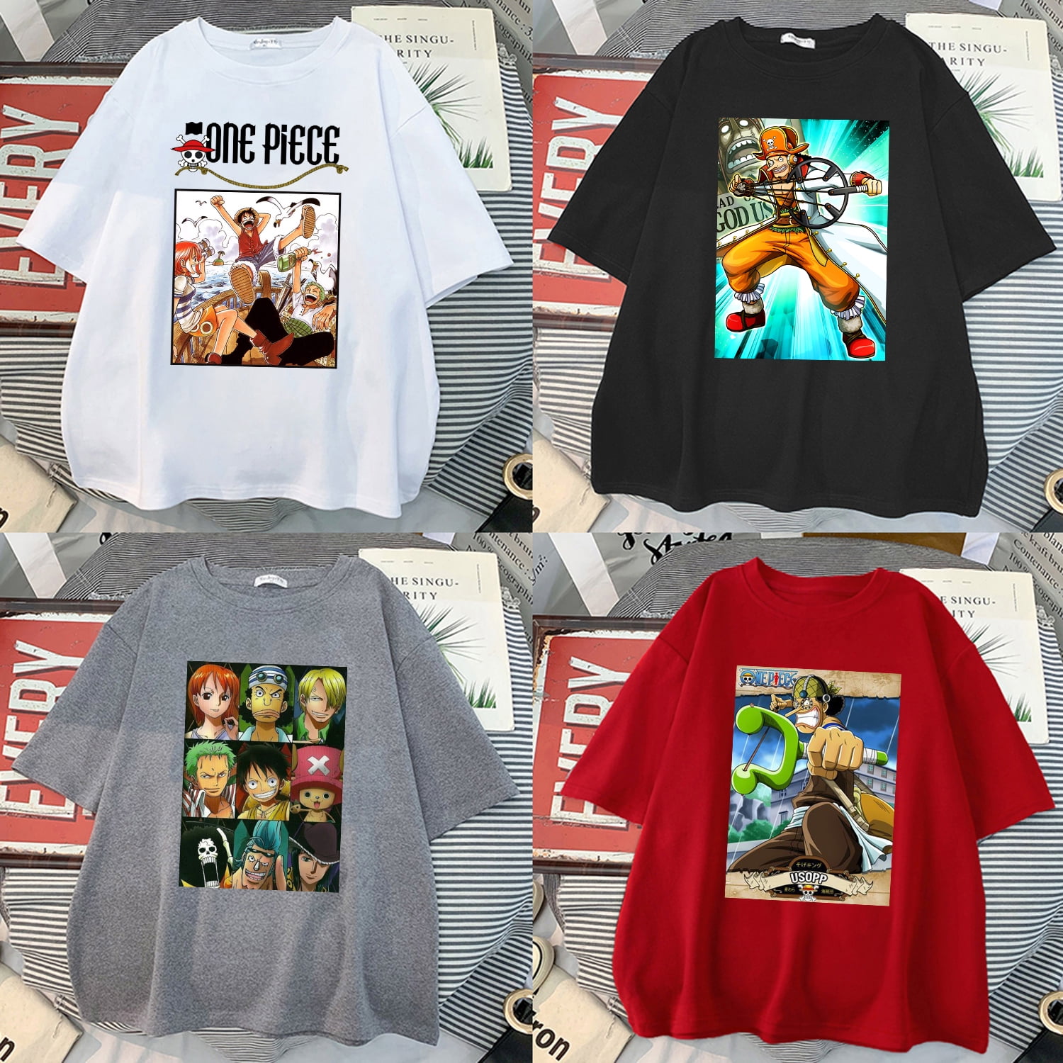 One Piece Japanese Anime T Shirts Black White Gray Red for Round Neck Children Tee for Kids Unique Unisex T-shirt Tops - Walmart.com