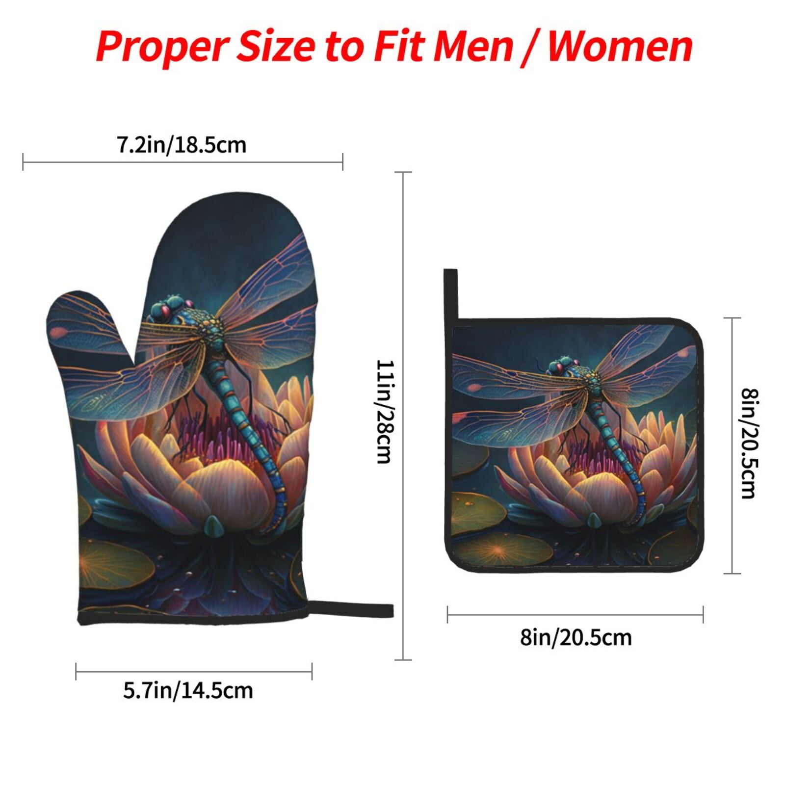 Dragonfly Lotus Cool Art 4Pcs Oven Mitts and Pot Holders Sets Oven Kitchen Gloves Hot Pads for Cooking BBQ Baking Grilling