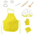 thumbnail image 1 of Yellow Kids Apron And Chef Hat Set 10 Pieces For Baking Cooking Role Play Polyester Fabric Warm Tone Age 4 To 12, 1 of 5