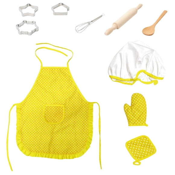 Partheme Novelty Toys 2 Counts 10PCS Kids Apron and Chef Hat Set, Kids Chef Costume for Boys Baking Pink White Yellow