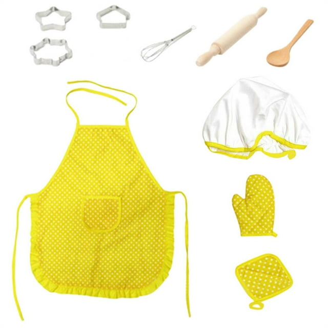 IROINID 10PCS Kids Apron and Chef Hat Set, Kids Chef Costume for Boys Girls Baking