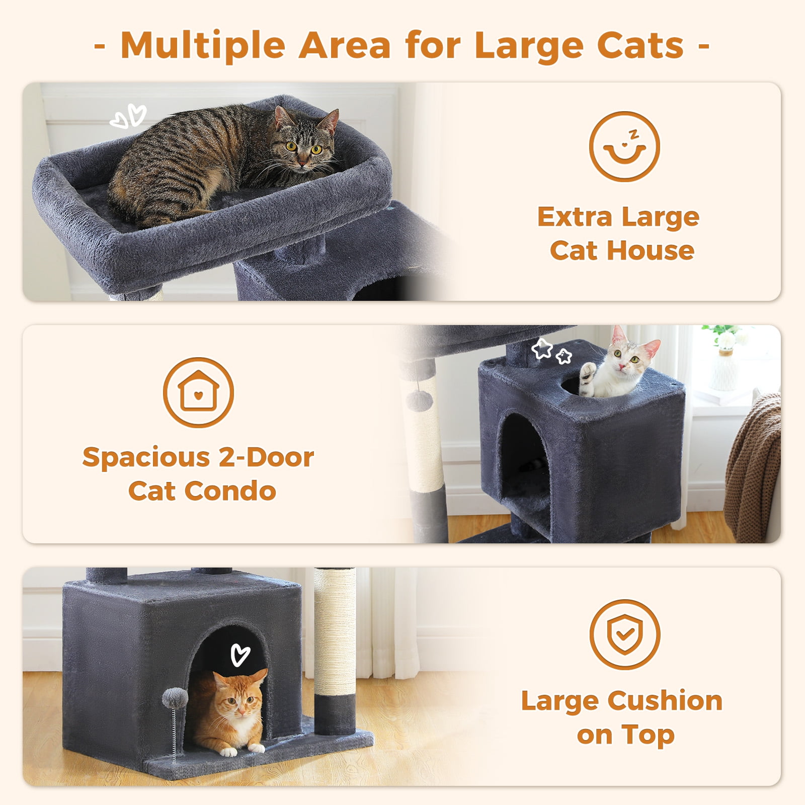 Pefilos 43" Cat Tree Tower for Adult Cats, Stable Cute Sisal Cat Climb Holder Cat Condo for Indoor Cats Lamb, Dark Gray