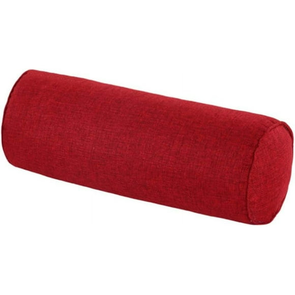 Round Neck Pillow16x6 Inch for Neck Backrest for Car or Office Chair Sofa, Semi-Roll Pillow with Washable Organic Cotton Cover.(Wine red)