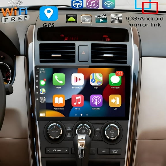 Molaner Double Din Car Stereo Radio for Mazda CX-9 2007-2015 Fit for Carplay&Android Auto, 10.1 inch HD Touchscreen with Bluetooth, Car Audio Receivers,MirrorLink, FM Radio, 4 64G