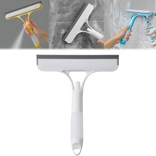 1 herramienta de limpieza de ventanas 3 en 1 (blanca) para ventanas altas interiores y exteriores de automóviles, escobilla de goma para ventanas con aerosol, escobilla de goma para ventanas 3 en 1, raspador de lavado ER