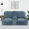 thumbnail image 1 of Housse de Causeuse Inclinable 2024 avec Housse pour Console Centrale, Housse Extensible en Velours 8 Pcs pour Canapé Inclinable 2 Places, Bleu Paon, 1 of 12