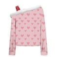 thumbnail image 6 of Uootdi Off The Shoulder Long Sleeve Shirts for Women FuzzyTrim Collar Love Heart Print Graphic Sweatshirt Casual Holiday Tops Gift, 6 of 7
