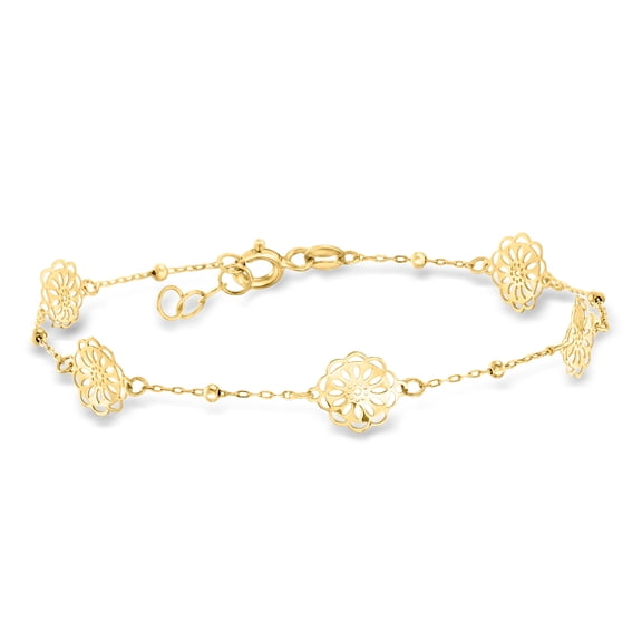 Ross-Simons Italian 10kt Yellow Gold Flower Station Bracelet, Women's, Adult