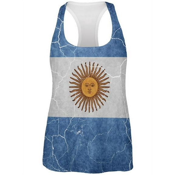 Distressed Argentina Flag All Over Womens Work Out Tank Top Multi 2XL