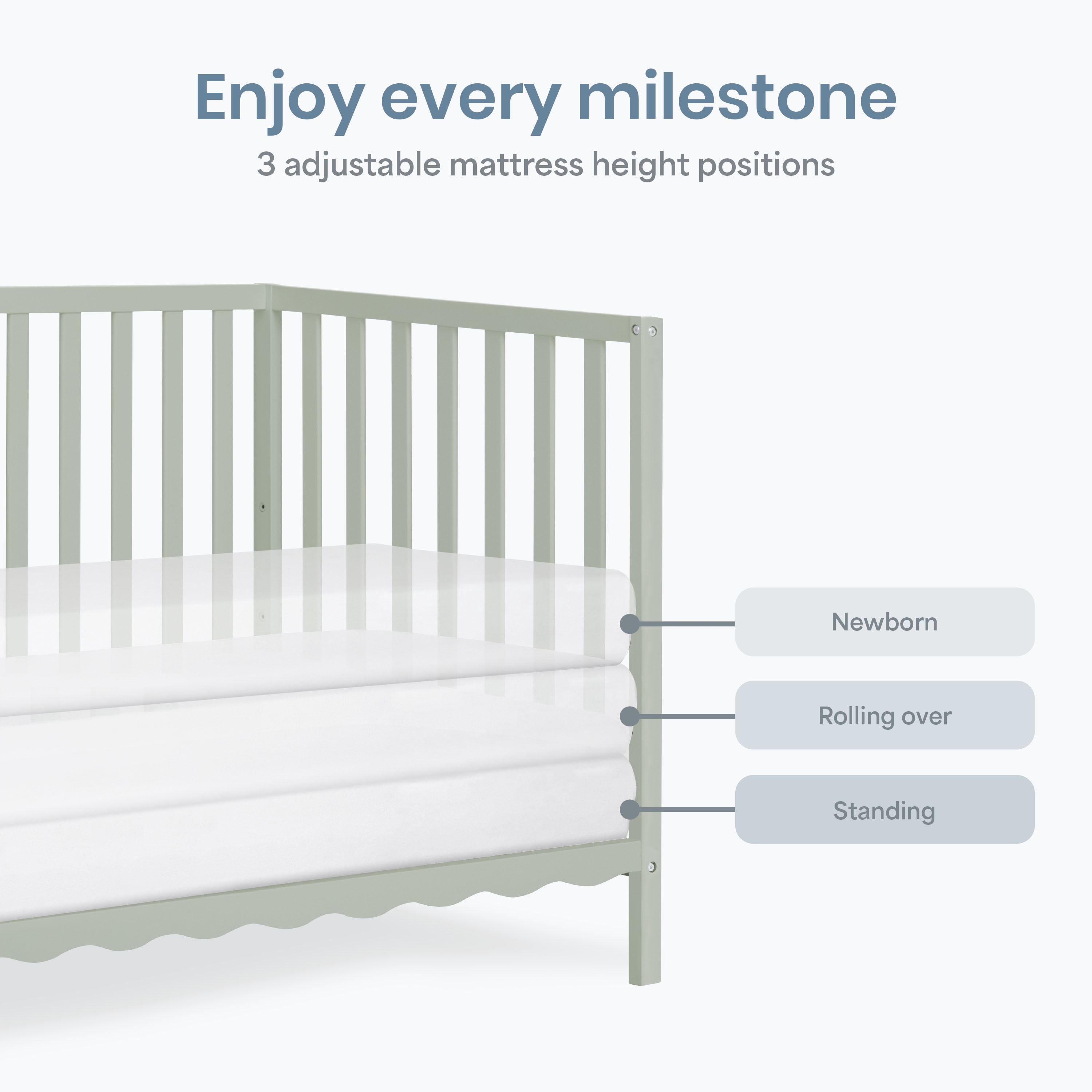 Dream On Me Synergy Wave 5-in-1 Convertible Crib, Sage Green