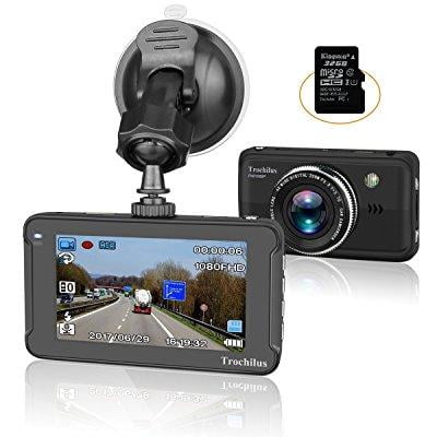car dash cam,full hd 1080p 3 screen dvr camera trochilus with 32gb sd card, 170 degree wide angle lens , night vision, wdr, g-sensor, loop recording, parking guard, car pry tool