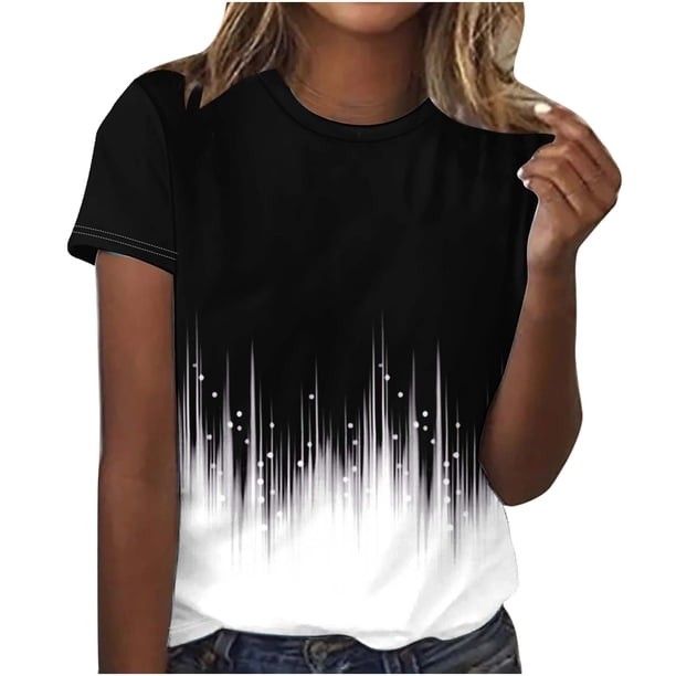 Tops Cortos para Mujeres Casual de Moda Impreso Cuello Redondo, Camiseta de Manga Corta para el Uso Diario, Fiesta Y Cómodo