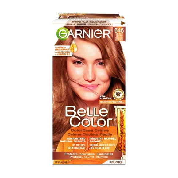 Garnier Belle Color Coloration Permanente, 646 Châtain Clair Cuivré Rouge, Couverture du Gris à 100%, Enrichi aux Huiles d'Argan et de Germe de Blé - 1 Application