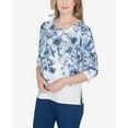 thumbnail image 6 of Alfred Dunner Womens  Floral Shimmer Three Quarter Sleeve Top, 6 of 6