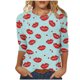 thumbnail image 1 of Camisetas Casuales de las Mujeres 3/4 Manga Cuello Redondo Impreso Blusa Imitación Estante Tela, Camiseta de Moda Superior para el Hogar Diario Y Desgaste Casual Todo el Año, 1 of 1