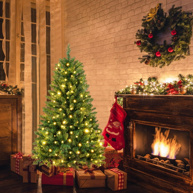 Qunler Pre-Lit Christmas Tree, 4ft Artificial Green Christmas Tree