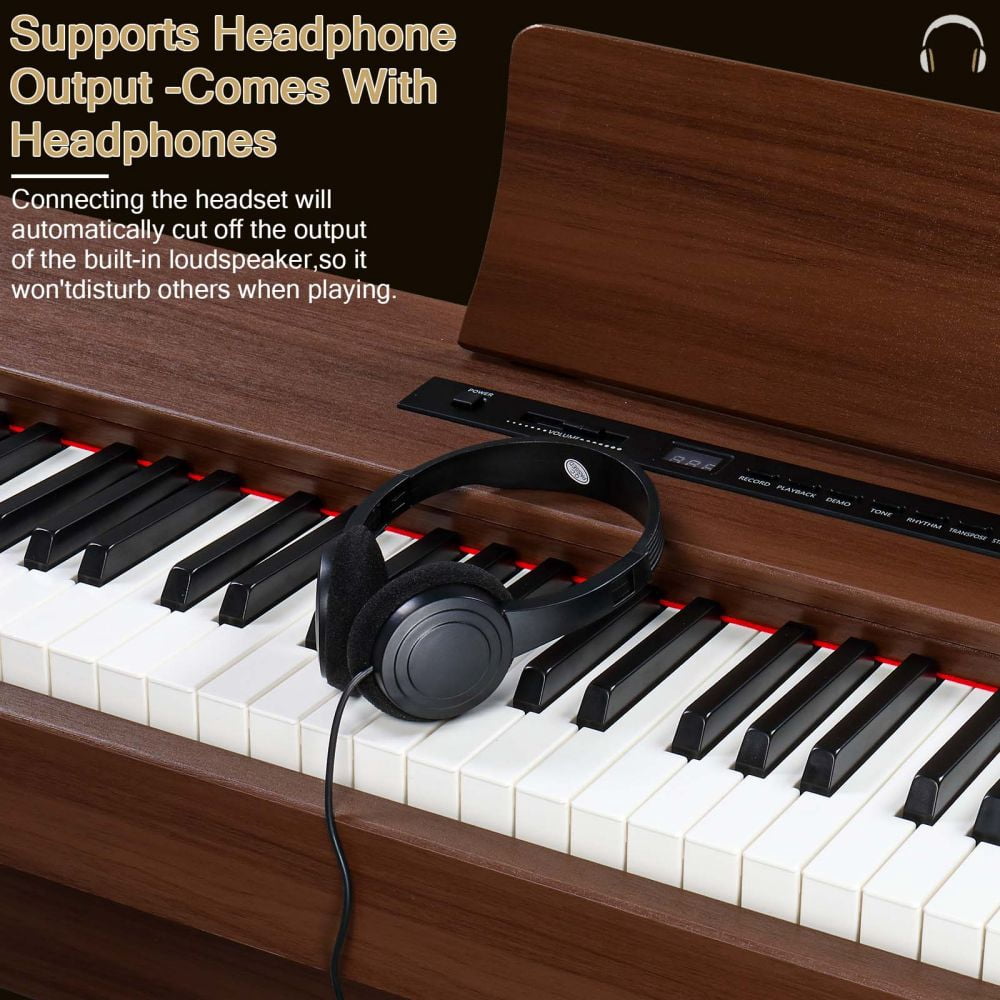88 Key Digital Piano Keyboard, Full Size Weighted Upright Piano Electric Keyboard, Dual 10W Speakers, 3-Pedal, MIDI, Recording, Bluetooth Supports, Black Walnut
