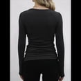 thumbnail image 4 of Camisetas Básicas Ajustadas Informales de Cuello Redondo y Larga Acanaladas para Mujer Negro XL, 4 of 6